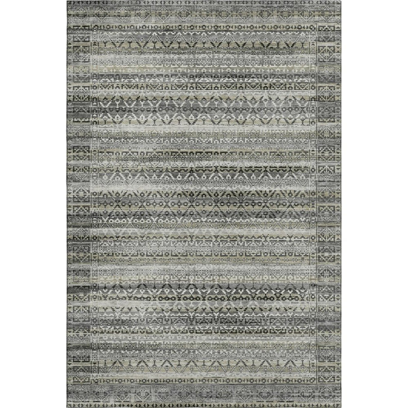 5' X 8' Pewter And Charcoal Striped Washable Area Rug With UV Protection