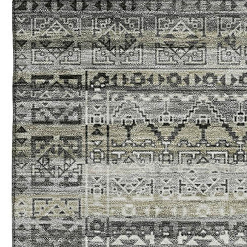 5' X 8' Pewter And Charcoal Striped Washable Area Rug With UV Protection