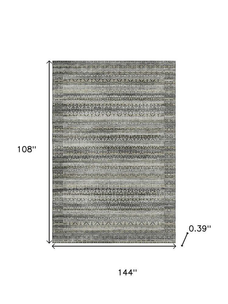 9' X 12' Pewter And Charcoal Striped Washable Area Rug With UV Protection