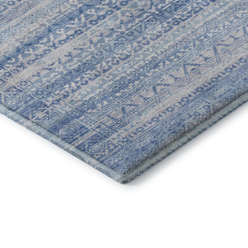8' X 10' Sky Blue And Ivory Striped Washable Area Rug With UV Protection