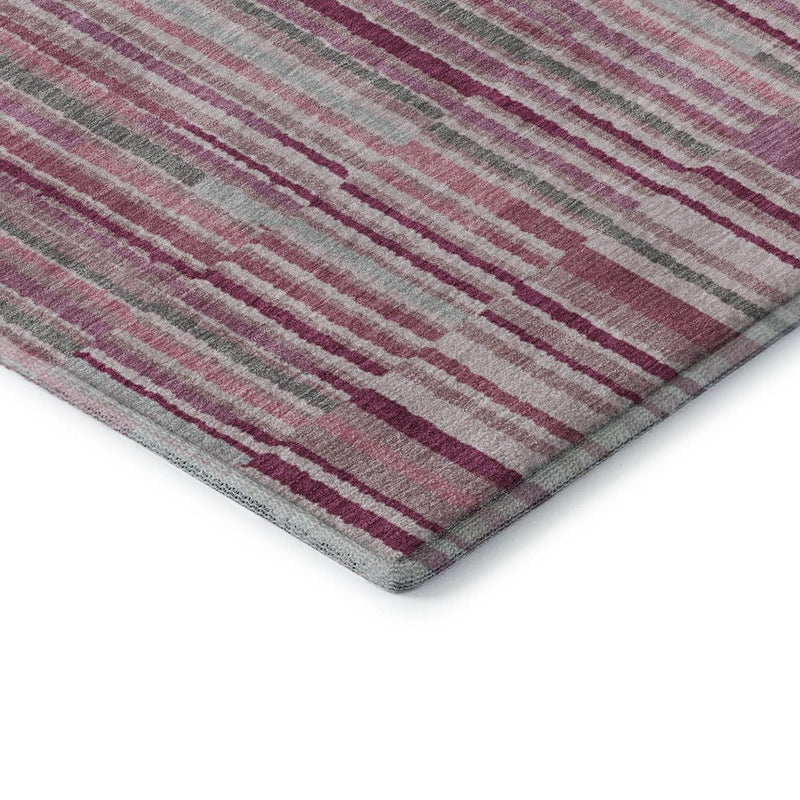 9' X 12' Blush And Silver Striped Washable Area Rug With UV Protection