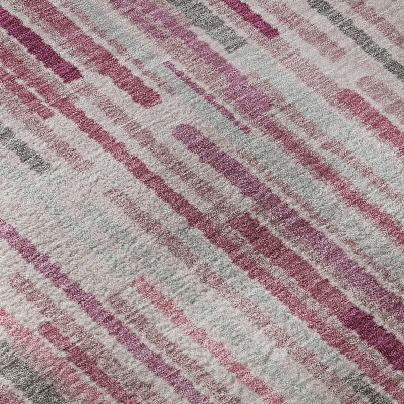 9' X 12' Blush And Silver Striped Washable Area Rug With UV Protection
