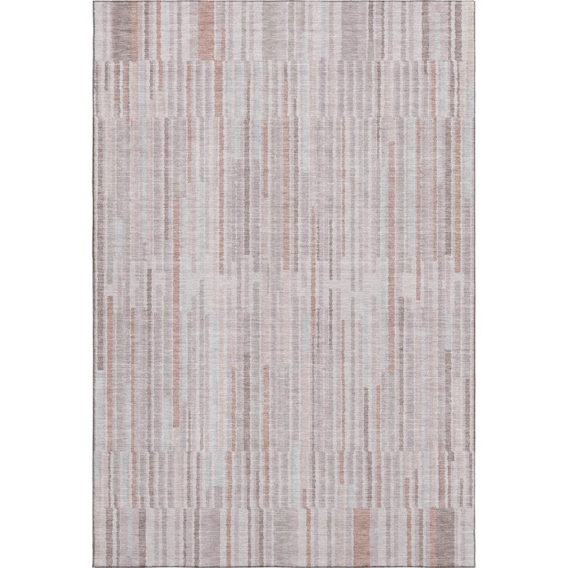 9' X 12' Coral And Beige Striped Washable Area Rug With UV Protection
