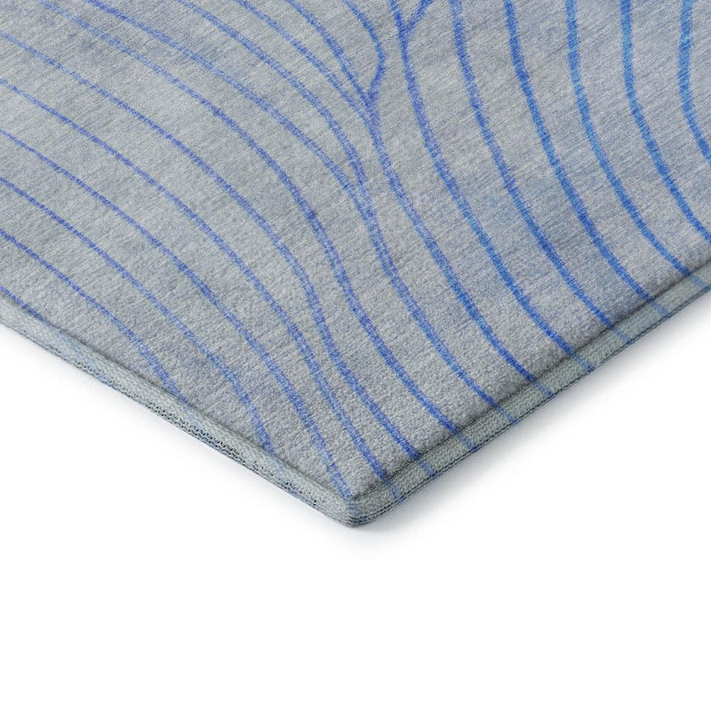 8' X 10' Blue And Silver Abstract Washable Area Rug With UV Protection