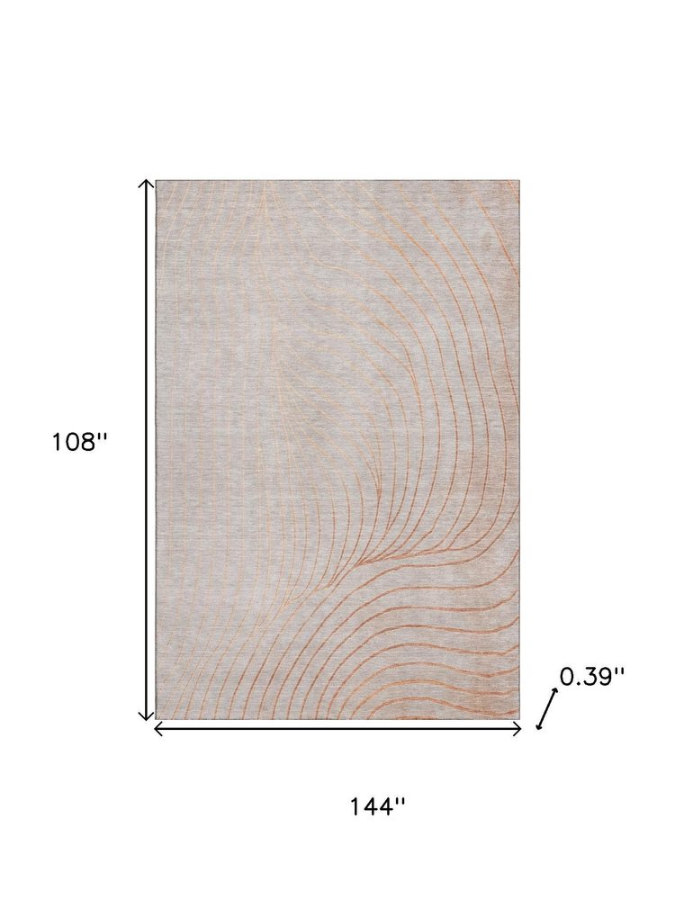 9' X 12' Copper And Silver Abstract Washable Area Rug With UV Protection