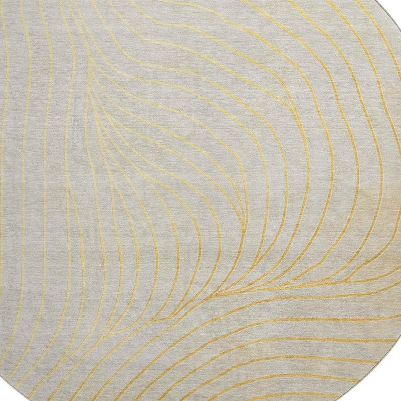 8' Gold And Silver Abstract Washable Round Rug With UV Protection