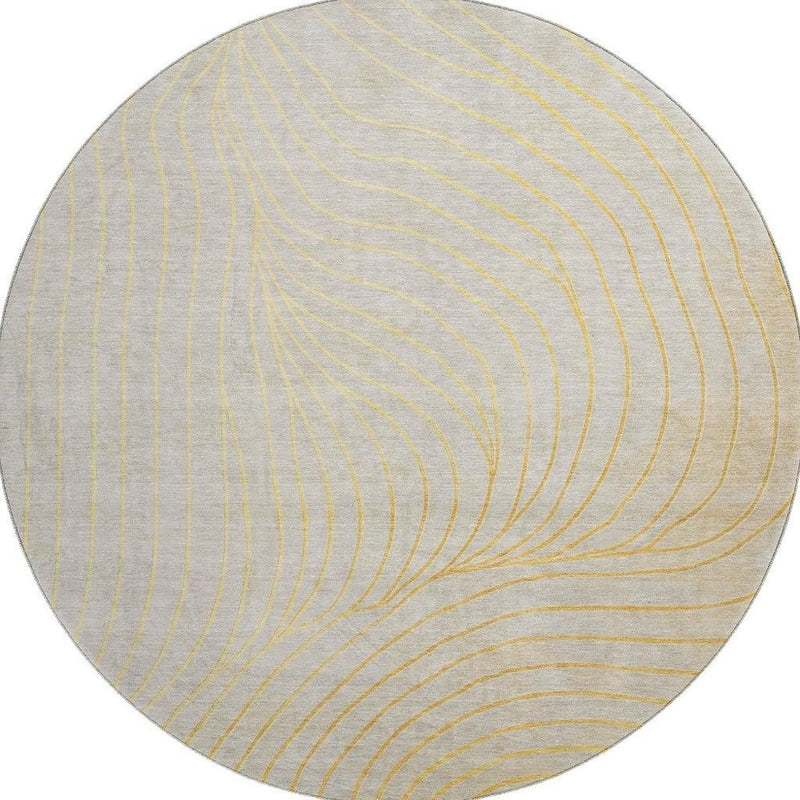 8' Gold And Silver Abstract Washable Round Rug With UV Protection