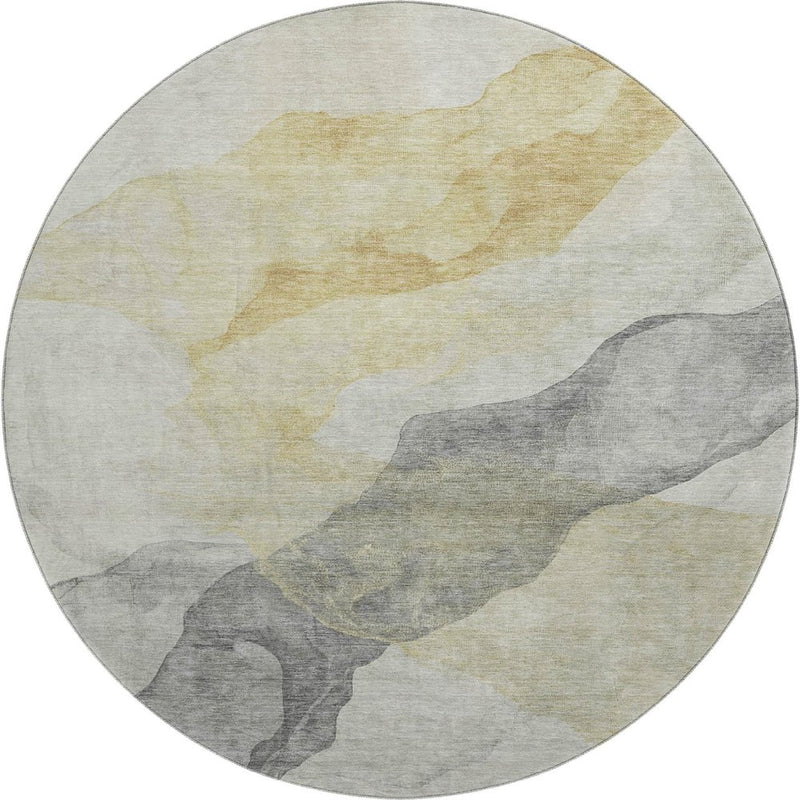 8' Beige And Gray Abstract Washable Round Rug With UV Protection