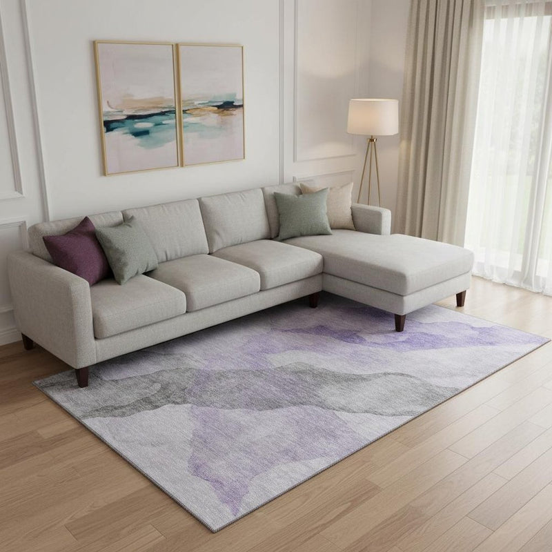10' X 14' Lavender And Gray Abstract Washable Area Rug With UV Protection