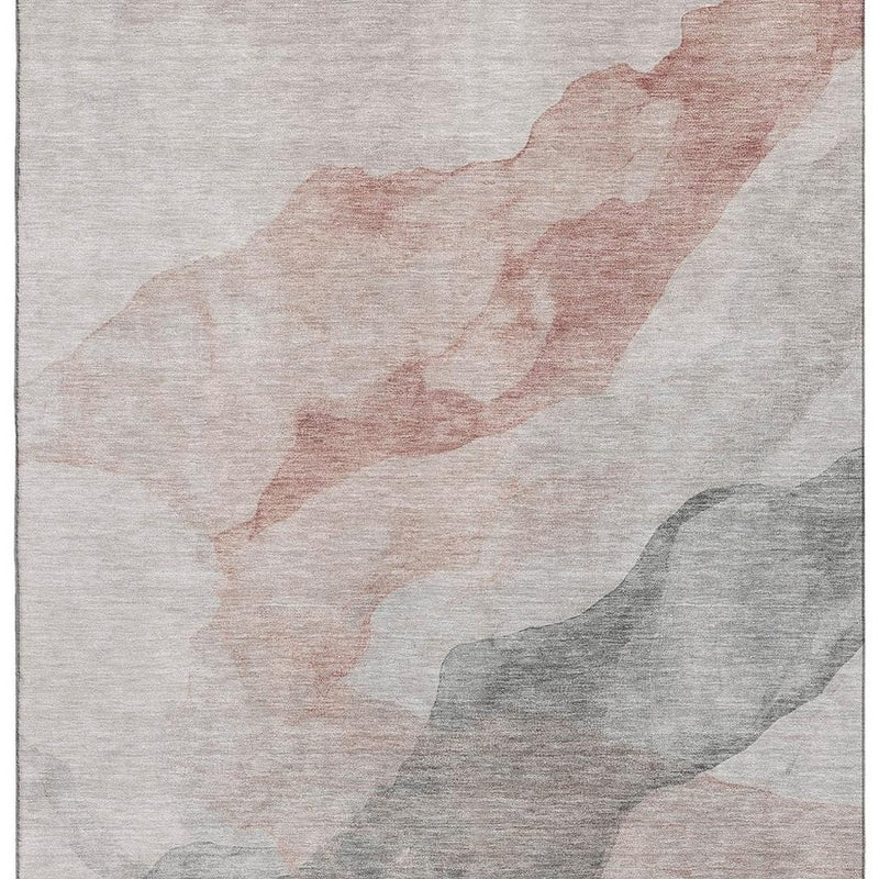 9' X 12' Salmon And Gray Abstract Washable Area Rug With UV Protection