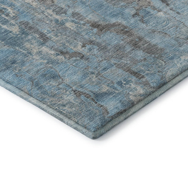 8' Denim Blue And Gray Abstract Washable Round Rug With UV Protection