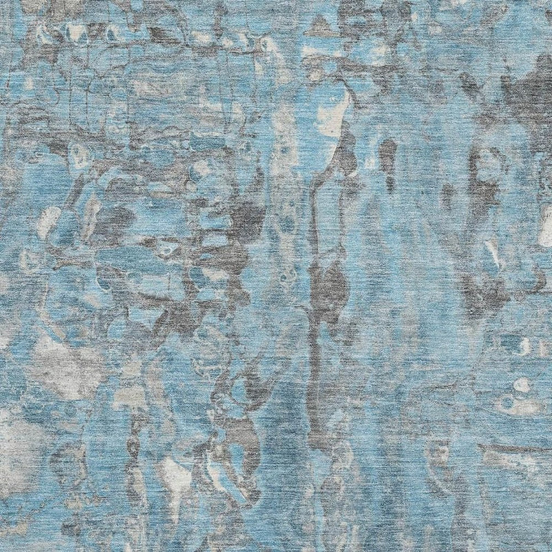 9' X 12' Denim Blue And Gray Abstract Washable Area Rug With UV Protection