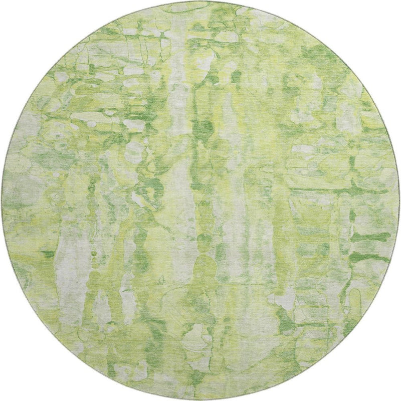 8' Lime Green And Ivory Abstract Washable Round Rug With UV Protection