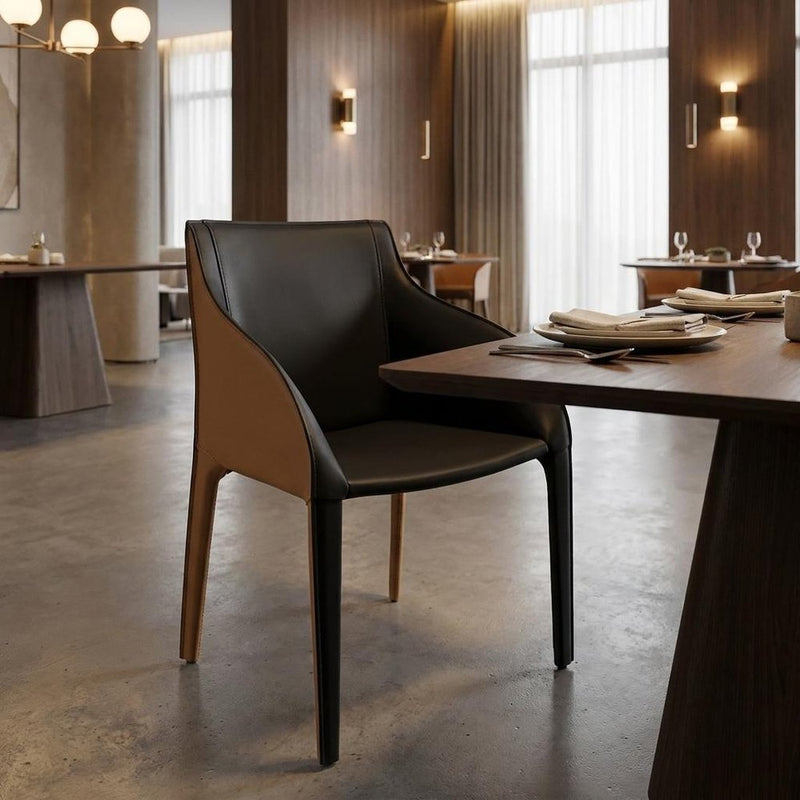 Black And Brown Faux Leather And Steel Dining Arm Chair