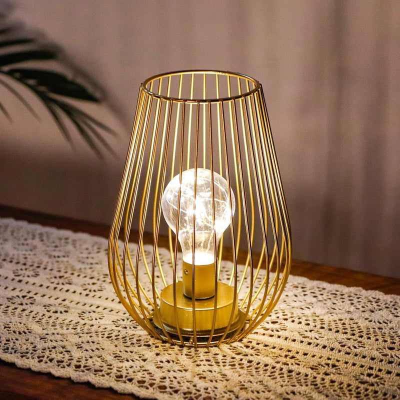 8" Gold Geometric Novelty Lantern With Novelty Shade