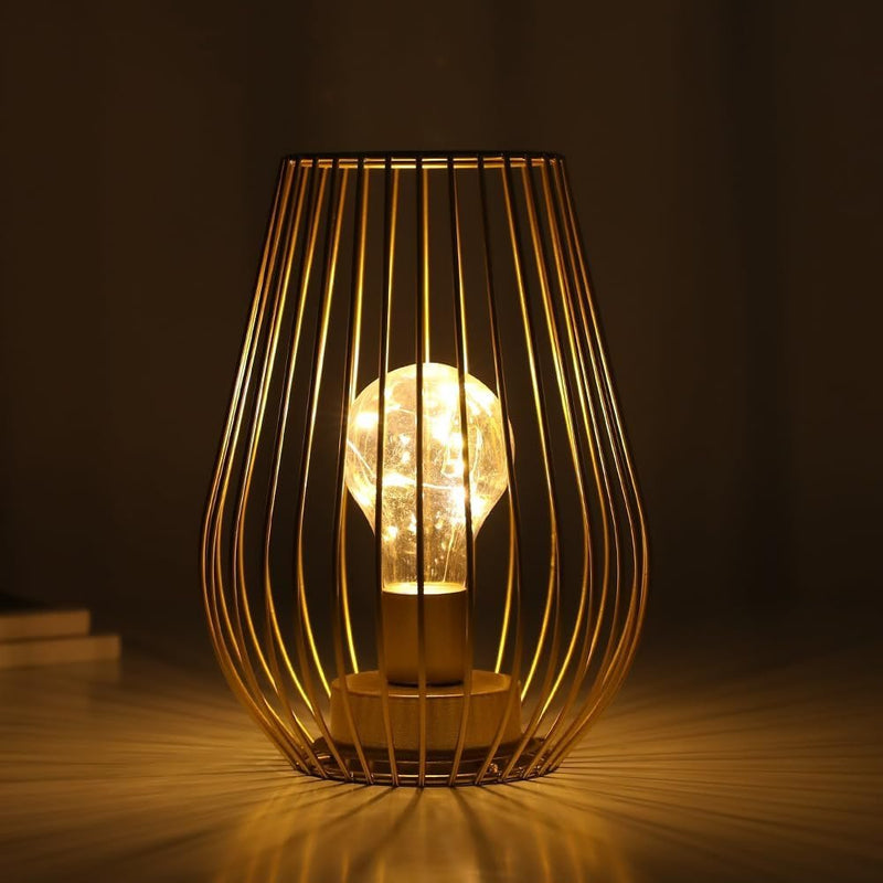 8" Gold Geometric Novelty Lantern With Novelty Shade