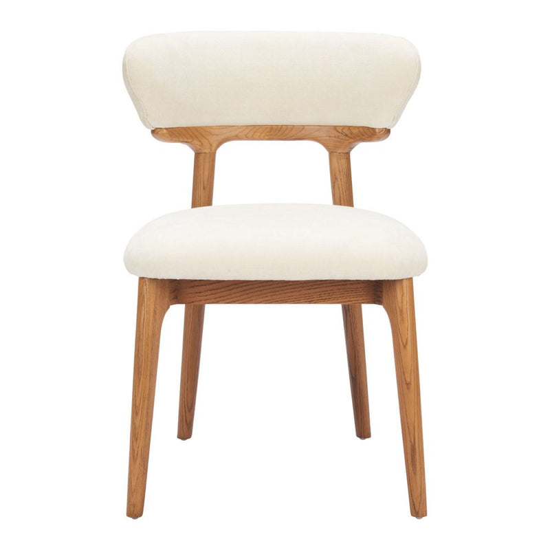 Set of Two White And Walnut Upholstery And Solid Wood Open Back Dining Side Chairs