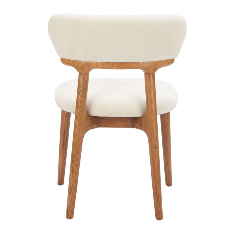 Set of Two White And Walnut Upholstery And Solid Wood Open Back Dining Side Chairs