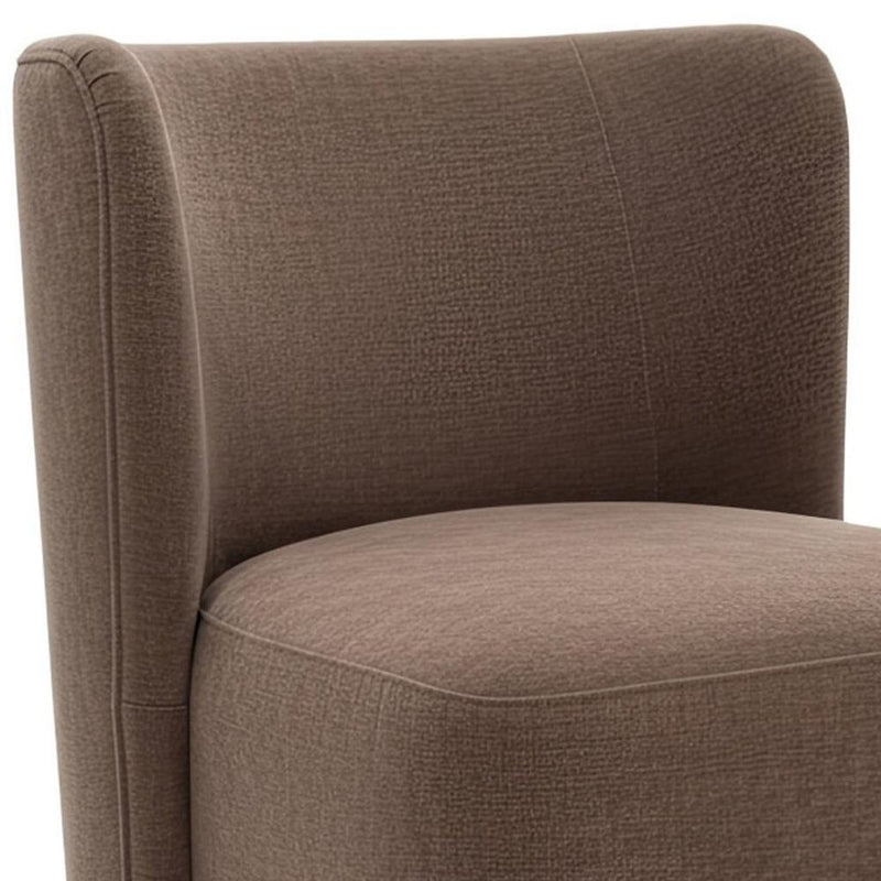 Taupe And Brown Upholstery And Solid Wood And Steel Dining Side Chair With Wheels