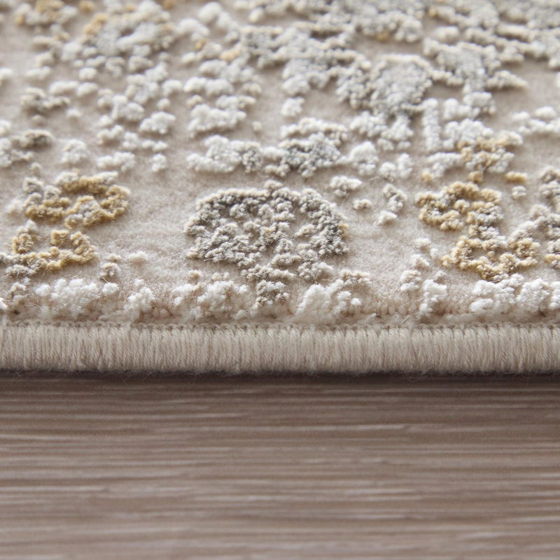 3' X 5' Ivory Gray And Gold Oriental Area Rug With Fringe