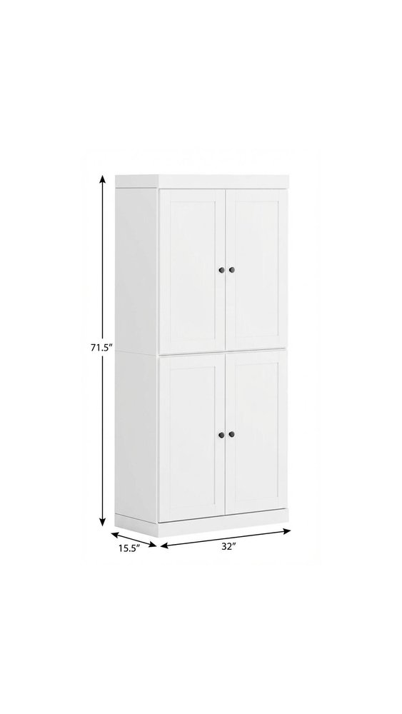 72" White Solid Wood Four Door Pantry Or Storage Closet