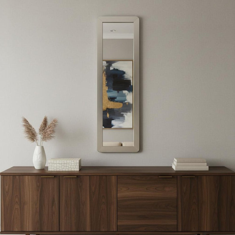 83" X 27" Gray And Silver Stainless Steel Wall Mounted And Leaning Framed Accent Mirror