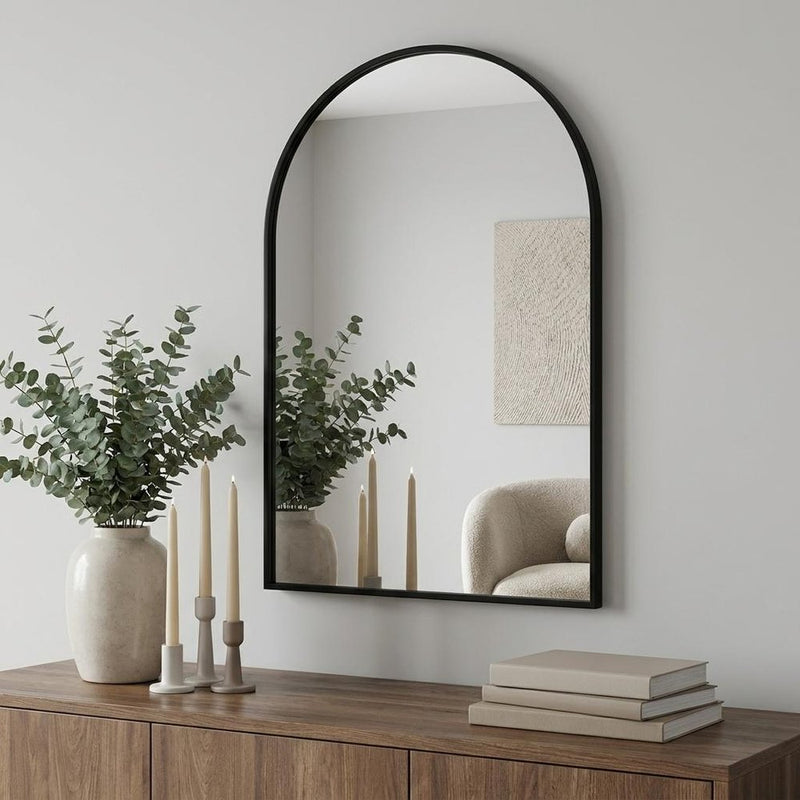 38" Black Aluminum Arch Framed Anti Fog Accent Mirror