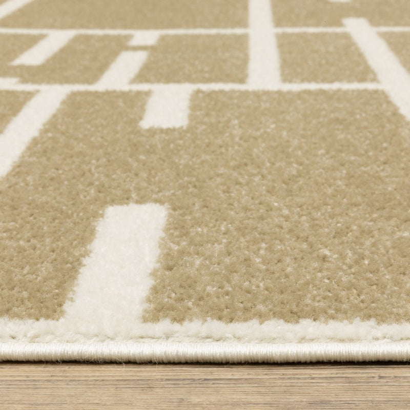 7' Beige And Ivory Geometric Runner Rug