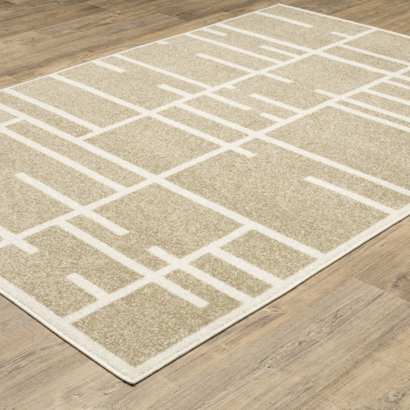 7' Beige And Ivory Geometric Runner Rug