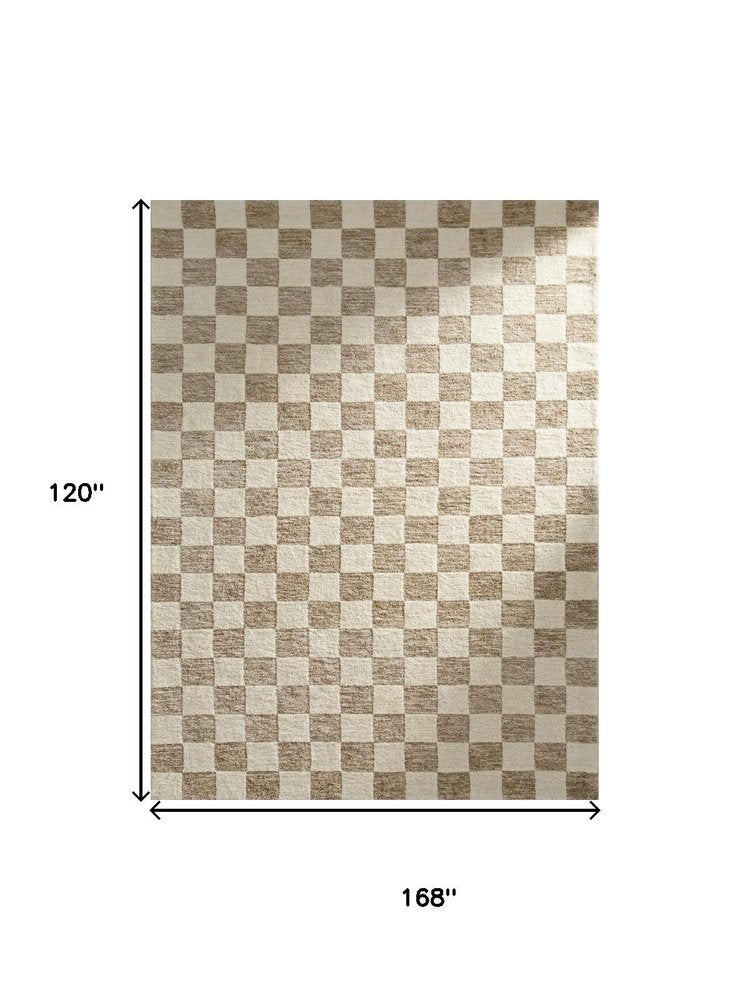 10' X 14' Beige And Brown Checkered Area Rug