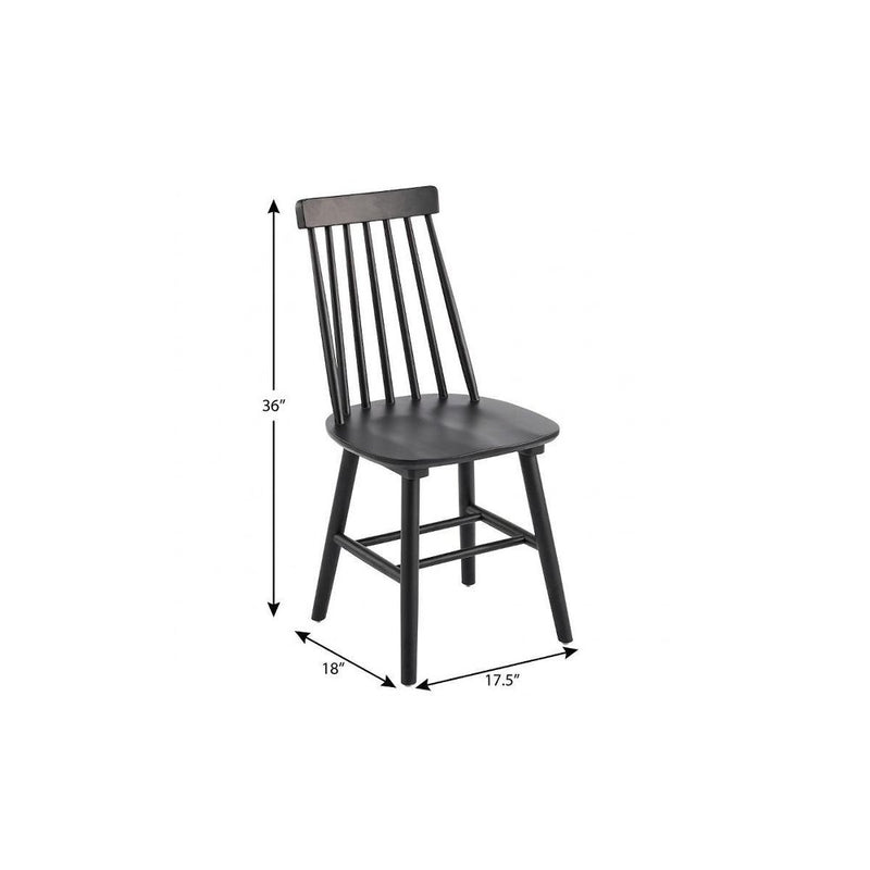 Set of Two Black Solid Wood Windsor Back Dining Side Chairs