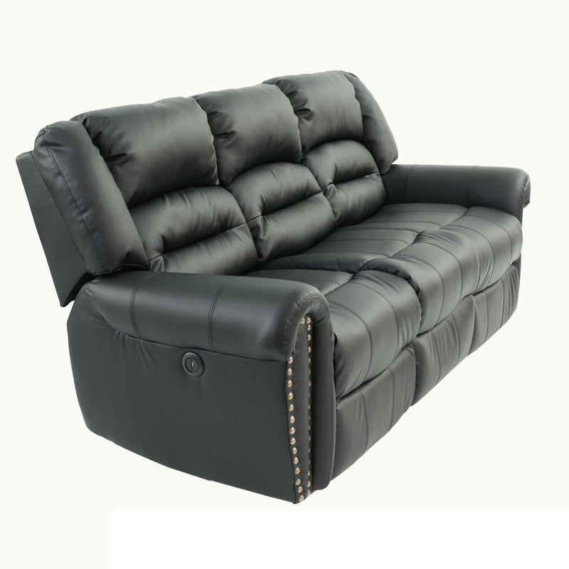 Plush Relax 1 Piece Power Reclining Sofa With Padded Armrests, 3 Seat Living Room Furniture - Black