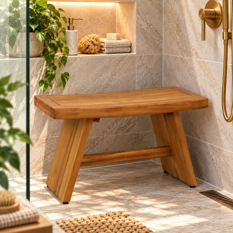 18" X 30" Brown Teak Rectangular Shower Bench