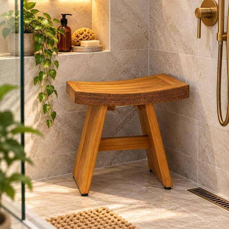 18" X 18" Brown Teak Geometric Rectangular Shower Bench