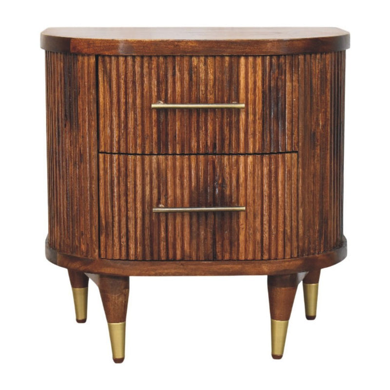 22" Chestnut Solid Wood Round Ribbed Texture Two Drawer Nightstand