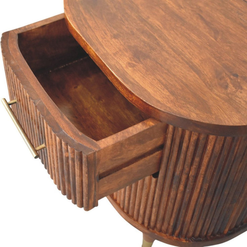 22" Chestnut Solid Wood Round Ribbed Texture Two Drawer Nightstand