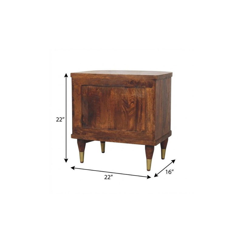 22" Chestnut Solid Wood Round Ribbed Texture Two Drawer Nightstand