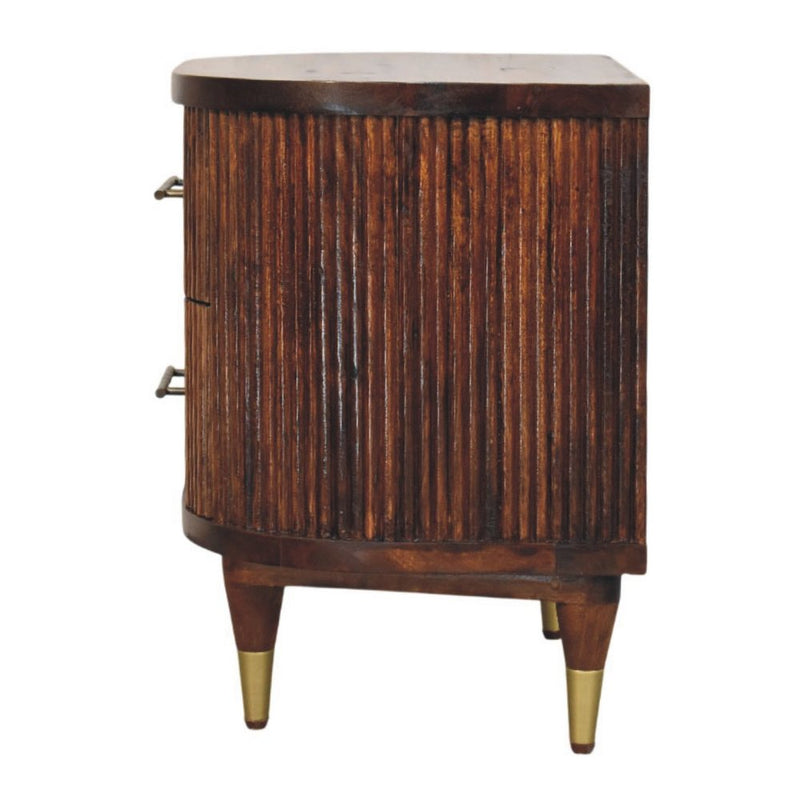 22" Chestnut Solid Wood Round Ribbed Texture Two Drawer Nightstand