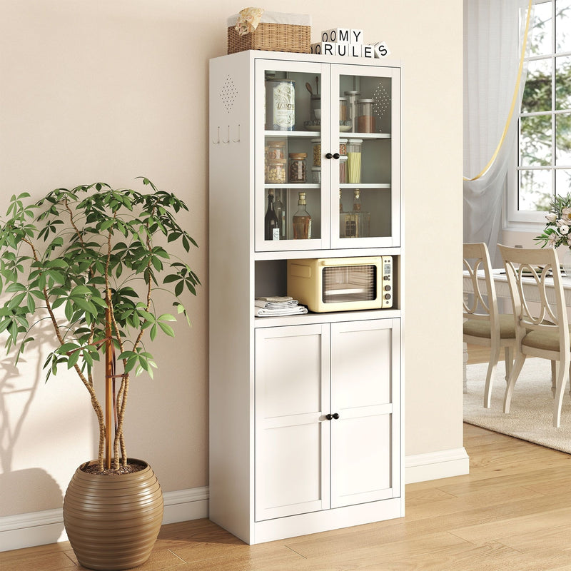 Metal Kitchen Pantry Cabinet Tall Storage With Adjustable Shelves, Heavy Duty Stainless Steel Frame - White