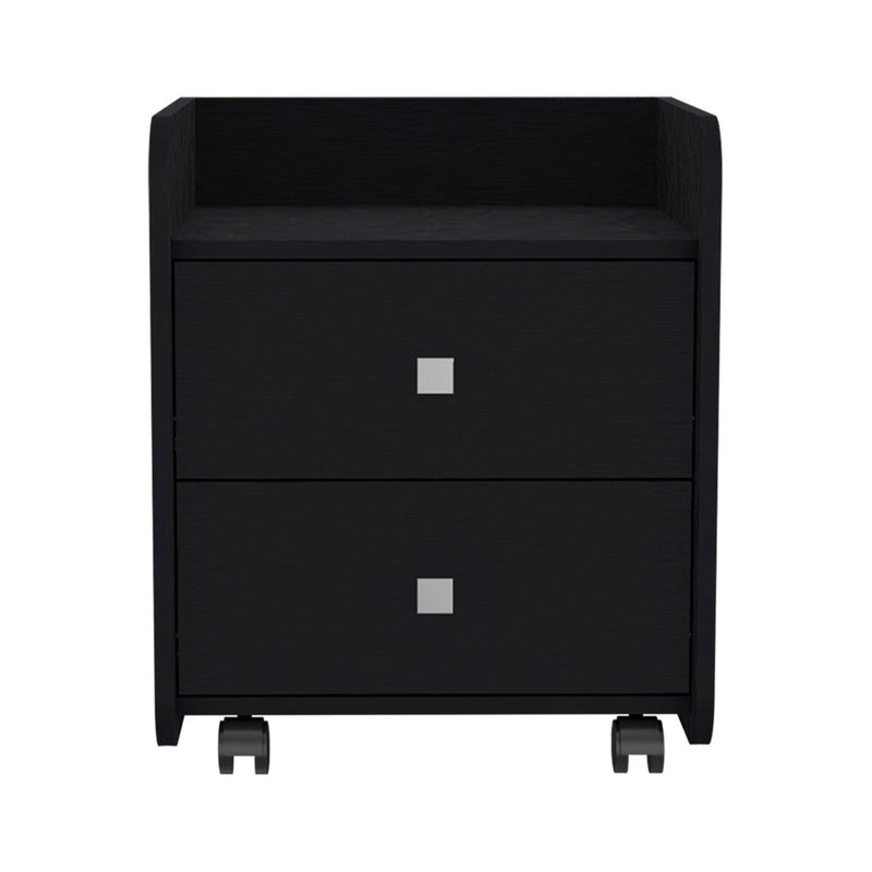 18" Black Wood Two Drawer Nightstand