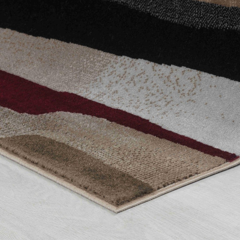 8' Beige Black Brown Charcoal Cream Gray And Red Abstract Runner Rug