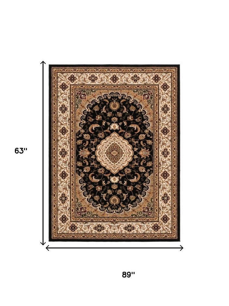 5' X 7' Black And Beige Abstract Area Rug