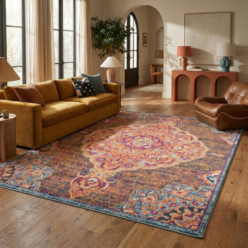 9' X 12' Rust And Pink Abstract Area Rug