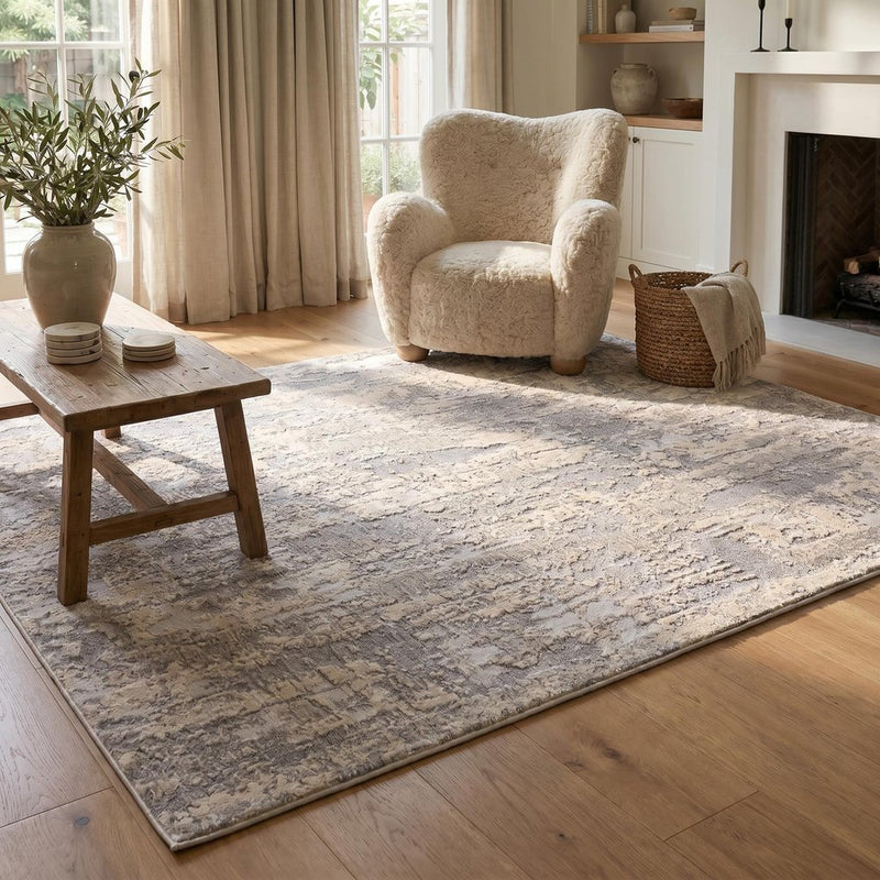8' X 11' Gray And Beige Abstract Area Rug