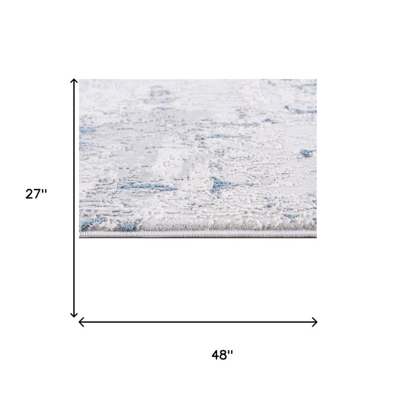 2' X 4' Blue And Cream Abstract Area Rug