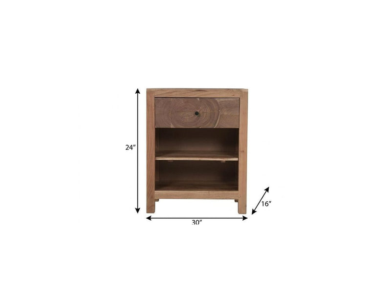 30" Natural Solid Wood Square Live Edge One Drawer Nightstand