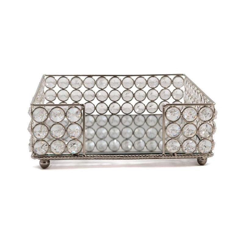 8" Silver Iron And Crystal Square Napkin Holder