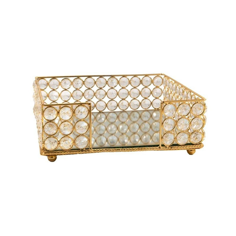 8" Silver Iron And Crystal Square Napkin Holder