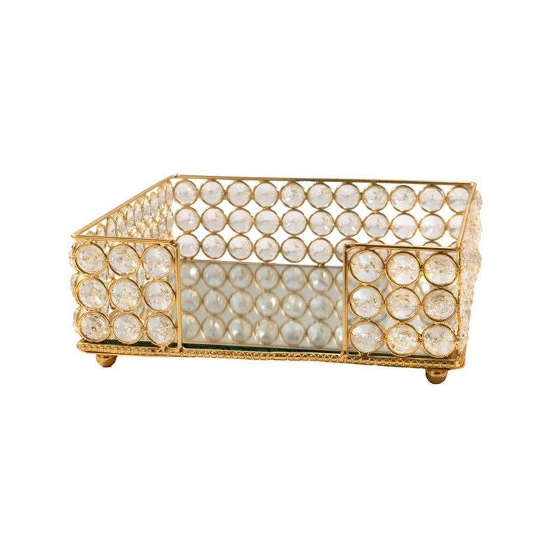 8" Silver Iron And Crystal Square Napkin Holder