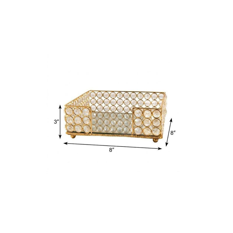 8" Silver Iron And Crystal Square Napkin Holder